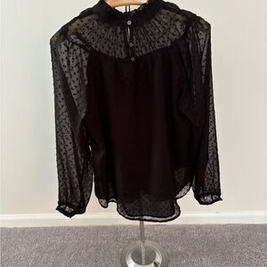 LOFT Black Sheer Long Sleeve Blouse